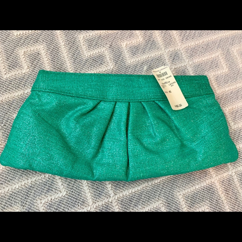 NWT Lauren Merkin Metallic Teal Clutch